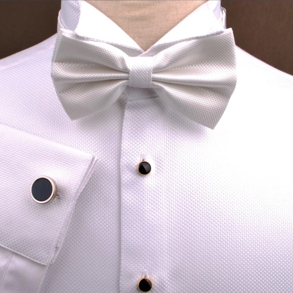 White Tuxedo Shirt Wing Collar Formal Business Dinner Event A Free White Bow Tie